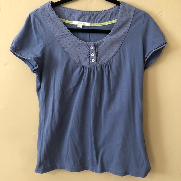 Boden Tops - Boden Sz 8 Blue Girly Swiss Dot Semi Button Blouse